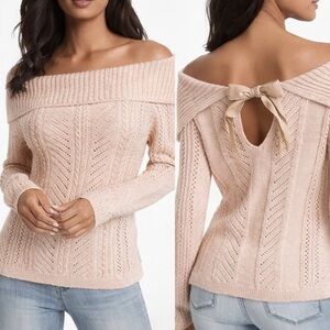 White House Black Market Light Pink Off-Shoulder Sweater